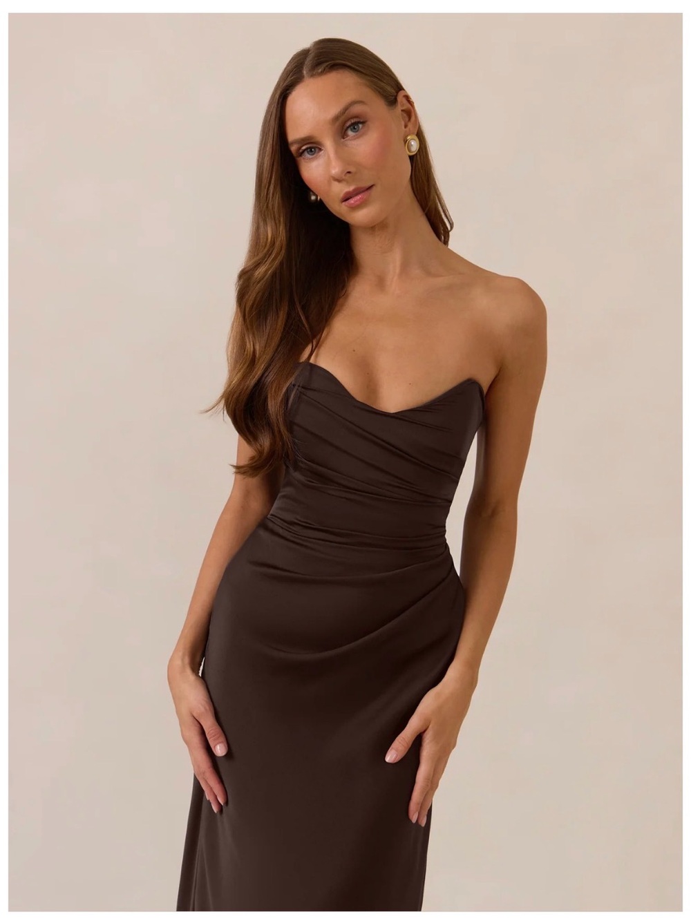 Park & Fifth Strapless Chocolate Brown Satin Gown